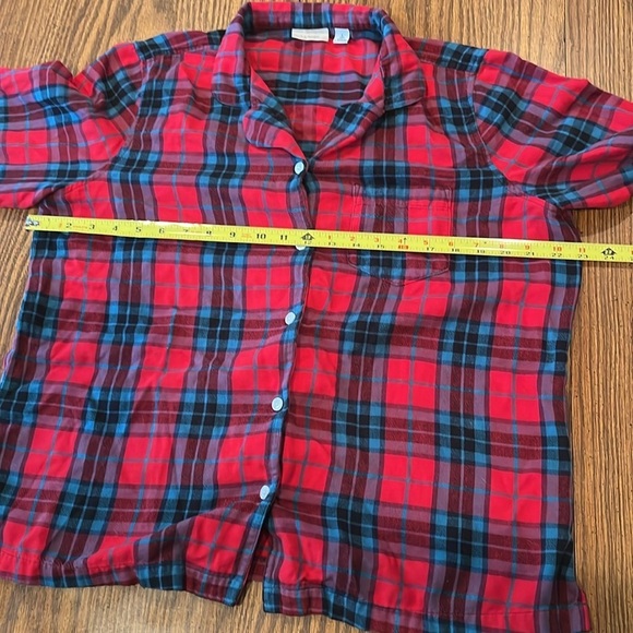 L.L. Bean Size L Red Blue Cotton Plaid Flannel Long Sleeve Button Pajama Top - Picture 3 of 5